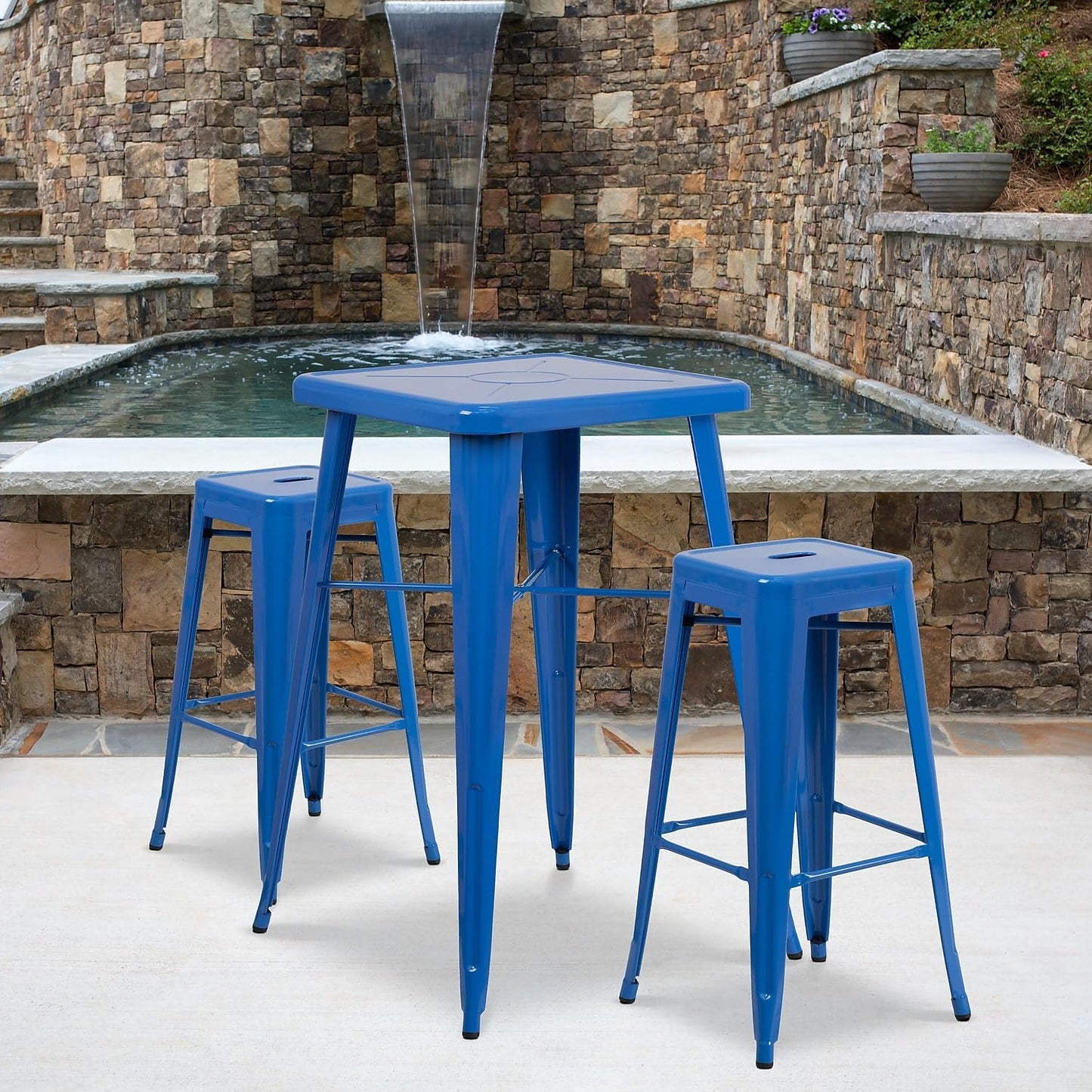Flash Furniture Lily 4 Pack Commercial Grade 30" High Backless Blue Metal Indoor-Outdoor Barstool with Square Seat
