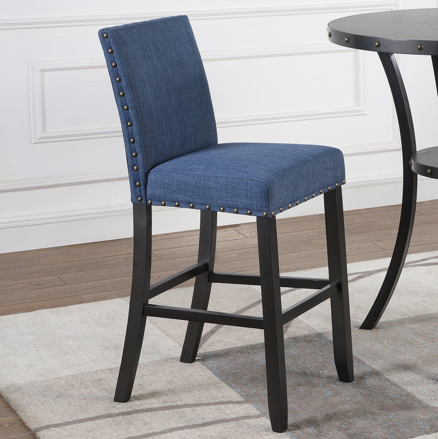 Roundhill Furniture Biony Fabric Bar Stools with Nailhead Trim (Set of 2), Blue
