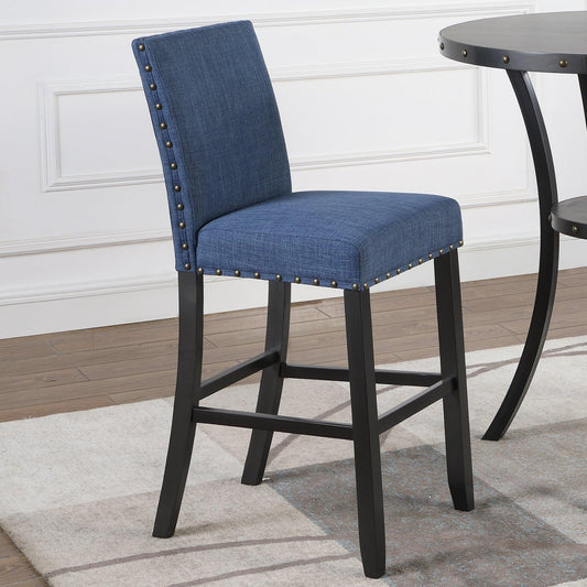 Roundhill Furniture Biony Fabric Bar Stools with Nailhead Trim (Set of 2), Blue