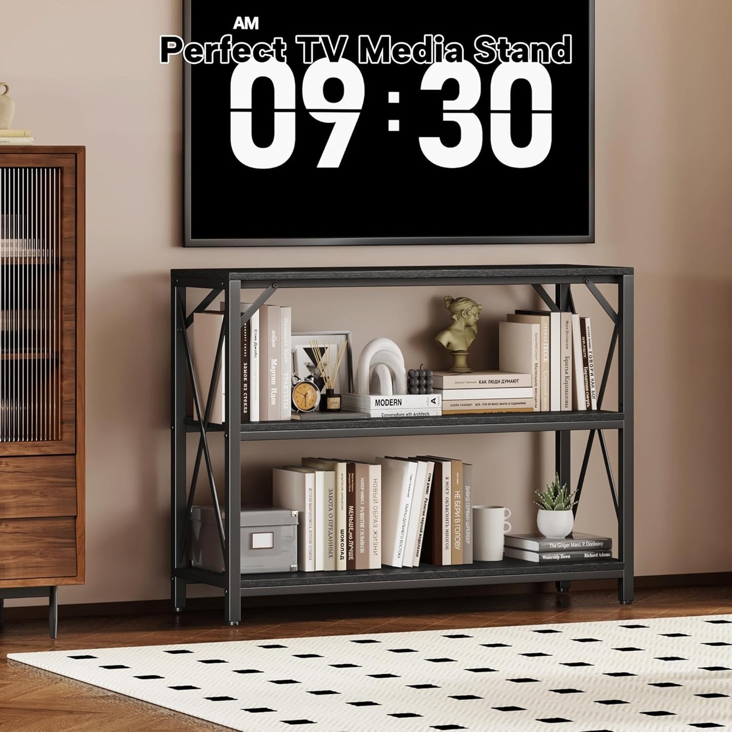 Homeiju Entry Table 40" Width, 3-Tier Entryway Table with Storage, Industrial Sofa Table with Open Shelves, Foyer Tables for Entryway, Hallway, Kitchen, Living Room and Bedroom, Black