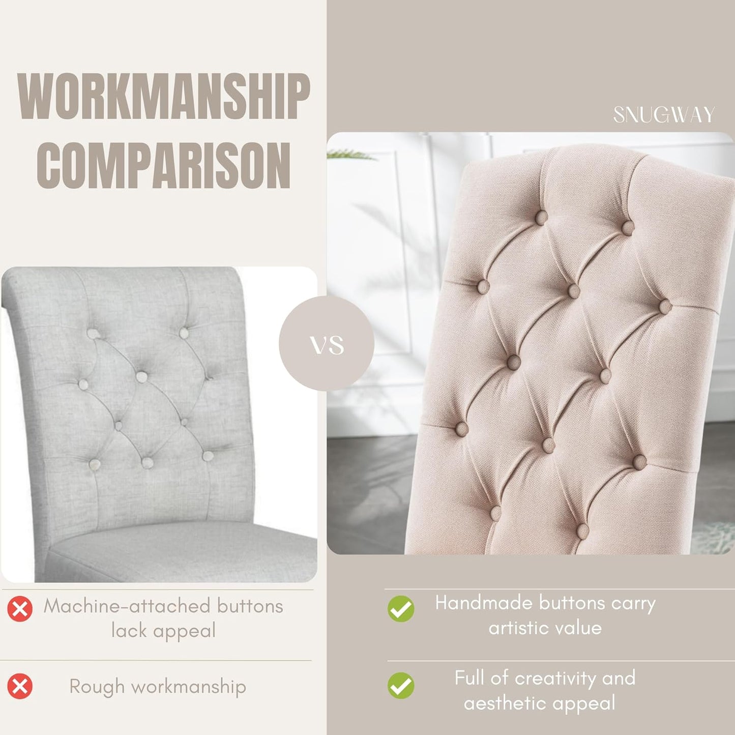 Tufted Upholstered Parsons Dining Chair with Sturdy Solid Wood Legs