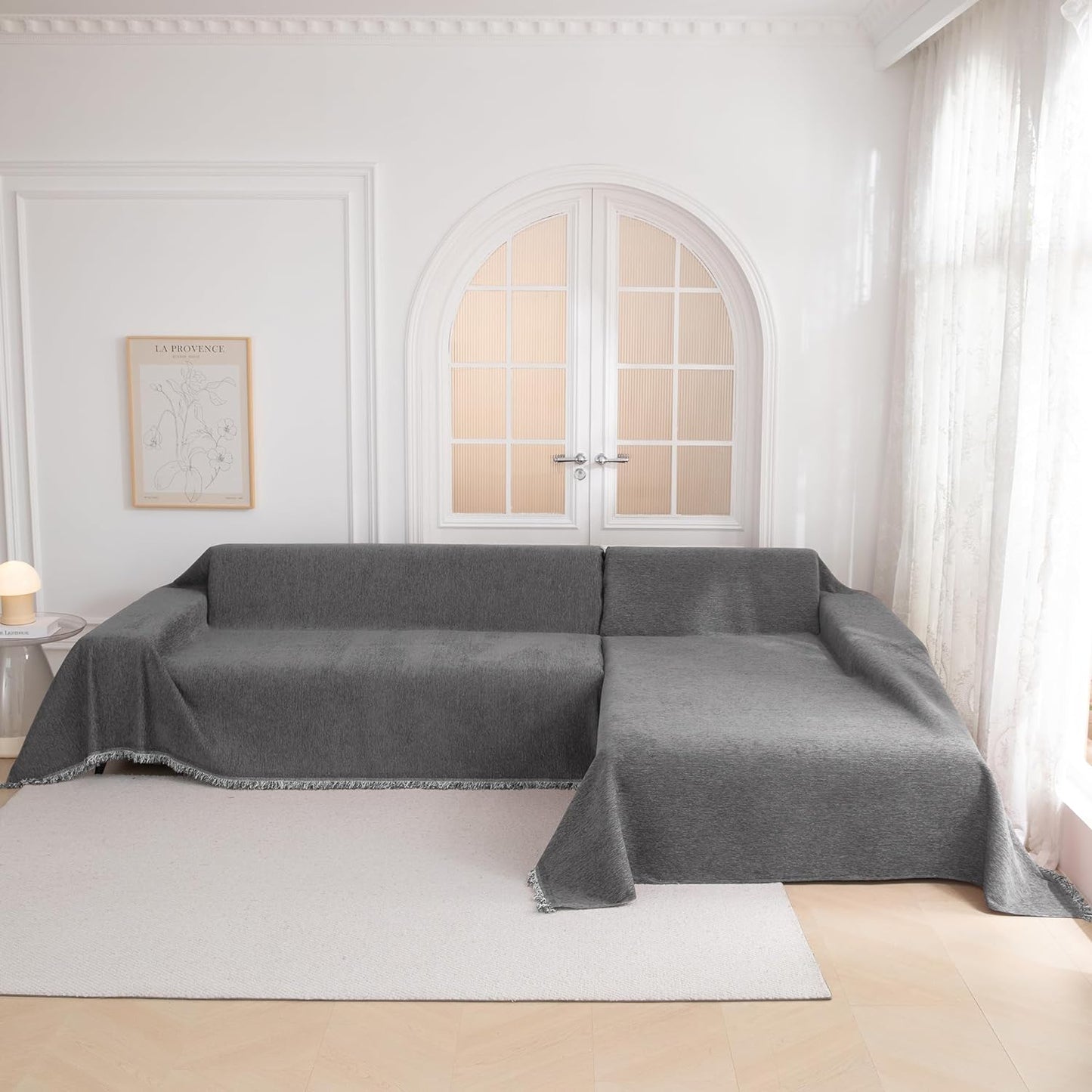 MYSKY HOME Oversized Couch Cover Sofa Covers Couch Covers for 3 Cushion Couch Sofa Pet Friendly L Shaped Couch Cover Sectional Couch Cover Non Slip Furniture Protector for Kids, 91"x150", Dark Grey