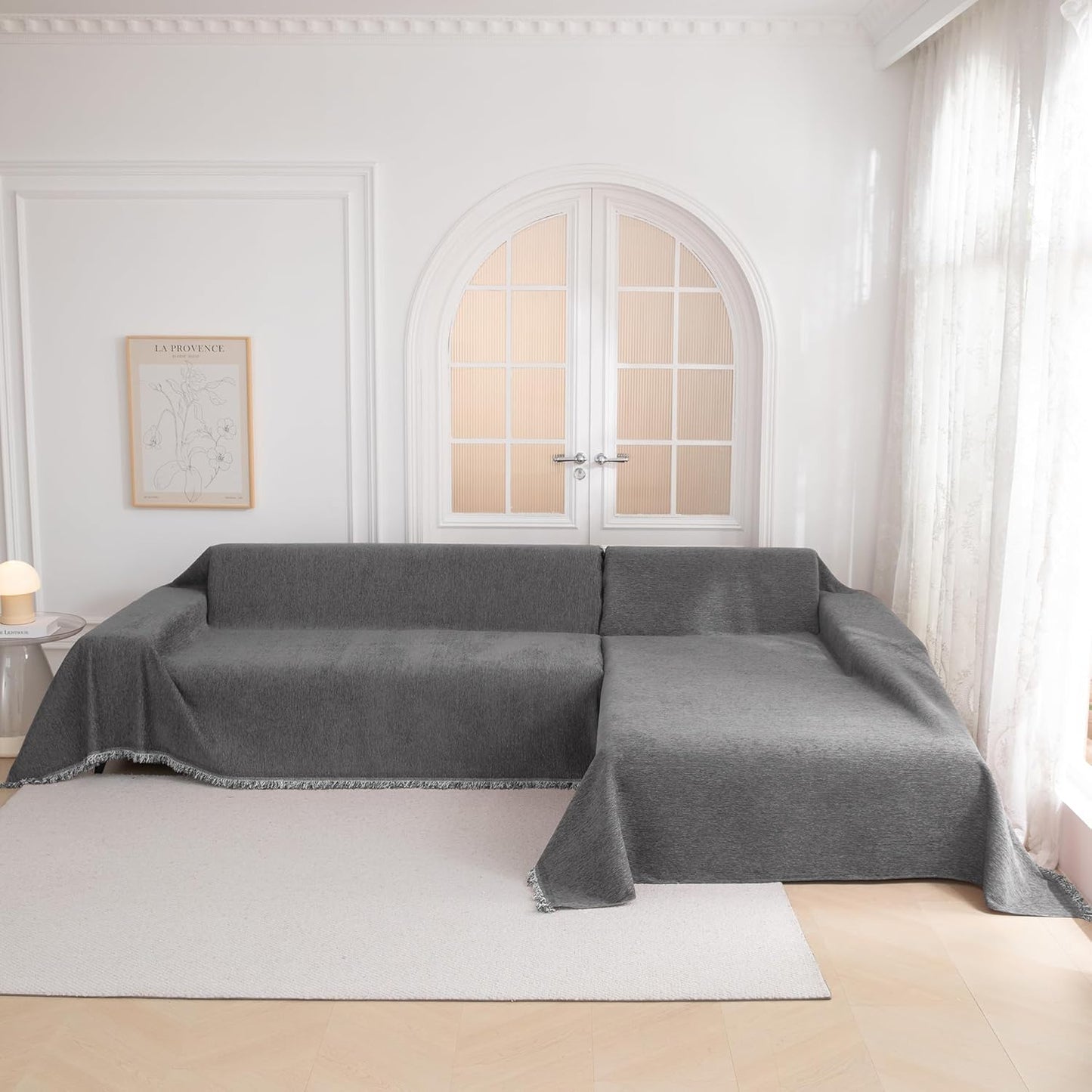 MYSKY HOME Couch Cover for Dogs, Washable Couch Covers, Non Slip Couch Sofa Cover, Couch Cover 2 Cushion Sofa Dogs Furniture Protector with Tassels Chenille Sofa Covers for Pets, 71"x118", Dark Grey