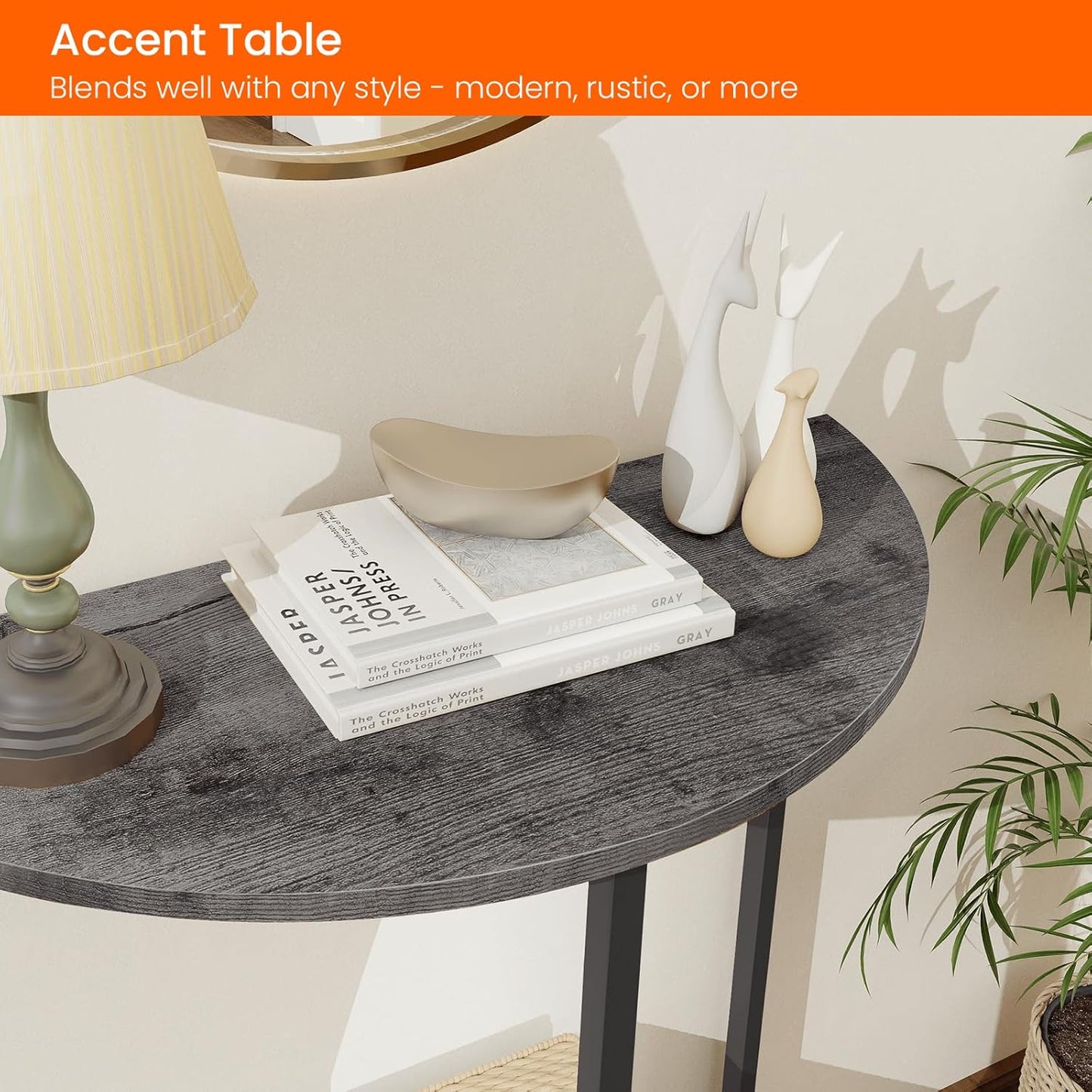 Homode Rustic Grey Farmhouse Half Moon Table, 26 x 11 x 28 inches, Small Entryway Table for Indoor Use