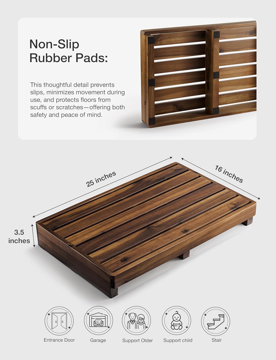 TINAMO 3.5" One Step Stool for Elderly, Acacia Wood High Riser Step Stool for Bed - 550 Lbs Wooden Mobility Stepping Stools for Adults, Kids/Bedside, Bathroom, Kitchen, Garden (Walnut, 3.5" Height)