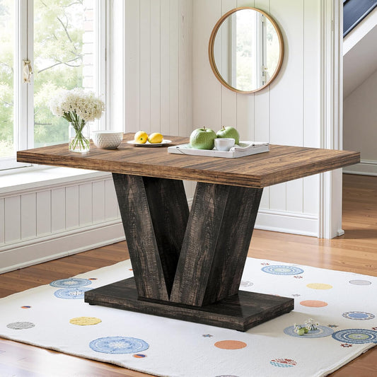 NicBex 47" Dining Table for 4 People, Farmhouse Dinner Table Small Dining Room Tables Rectangular Wooden Kitchen Tables with Heavy Duty Pedestal for Kitchen, Living Room, Black & Brown