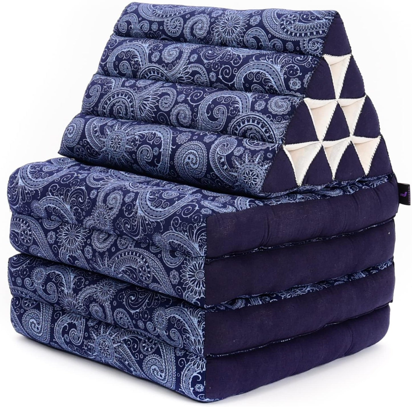 Leewadee Comfortable Japanese Floor Mattress - Thai Floor Bed with Triangle Cushion - Futon Mattress - XL Extra Long Thai Massage Mat, 89 x 20 inches, Blue White, Kapok Filling