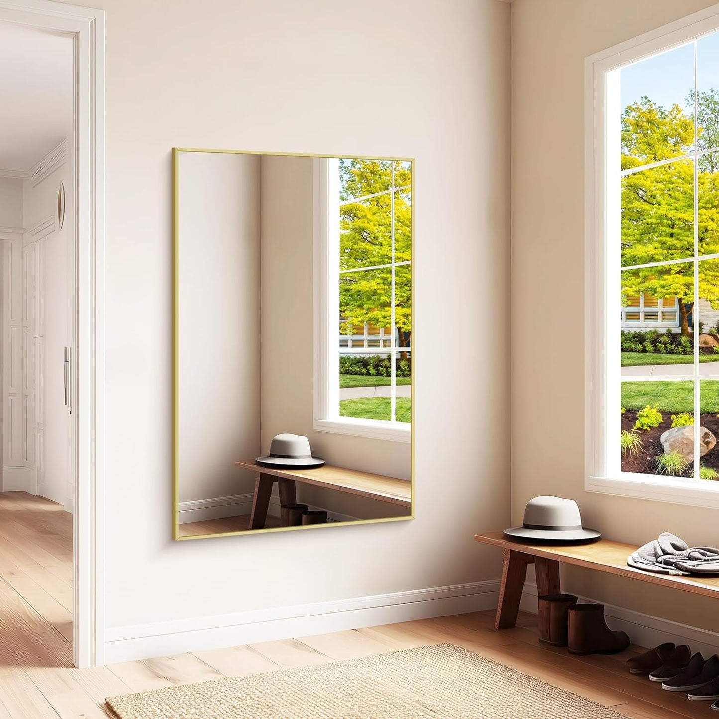 KOCUUY Large Gold Bathroom Mirror, 55x36 inch Rectangular Mirror for Bathroom Sink, Oversized Wall Mirror with Metal Gold Frame for Living Room, Farmhouse, Entryway, Hang Horizontal/Vertical