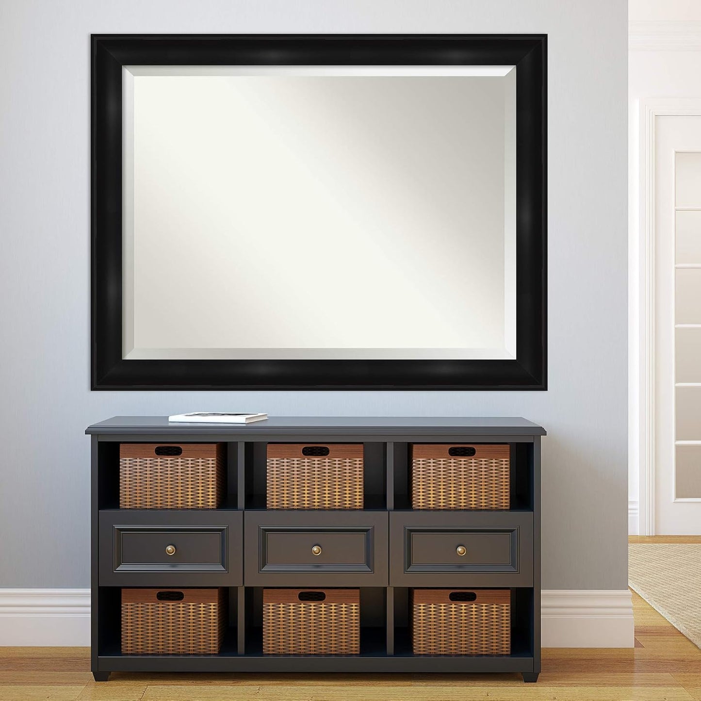 Amanti Art Black Bathroom Mirror for Over Sink, 36x46 Grand Black Rectangle Vanity Mirror, X-Large Casual Frame, Hangs Horizonally and Vertically, Bathroom Wall Decor, Beveled Edge