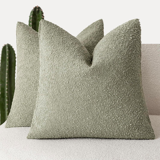 Foindtower Pack of 2 Textured Boucle Throw Pillow Covers Accent Solid Pillow Cases Cozy Soft Decorative Couch Cushion Case for Chair Sofa Bedroom Living Room Home Decor 18x18 Inch Dirty Sage Green