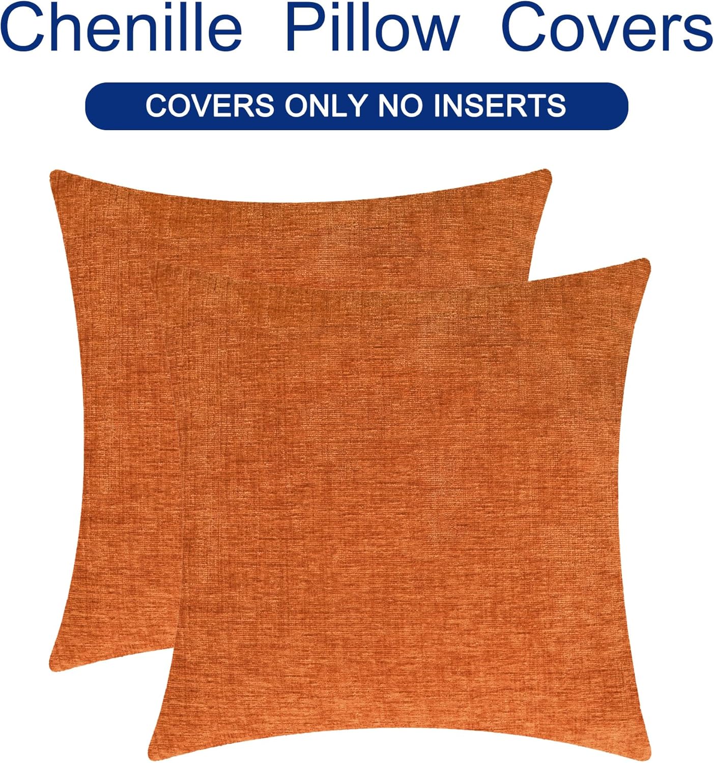 CaliTime Fall Throw Pillow Covers Decorative 20 X 20 Inches Pack of 2 Cozy Chenille Cushion Cases for Couch Sofa Bed Living Room Home Burnt Orange