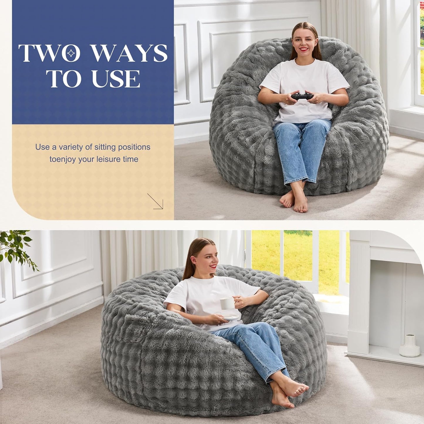 Hobestluk Bean Bag Chairs 4ft Beanbag Chair with Filler Adult Bean Bags with Fluffy & Machine Washable Cover, Giant Bean Bag Chairs for Adults (Grey, 4FT-44" x 44" x 24")