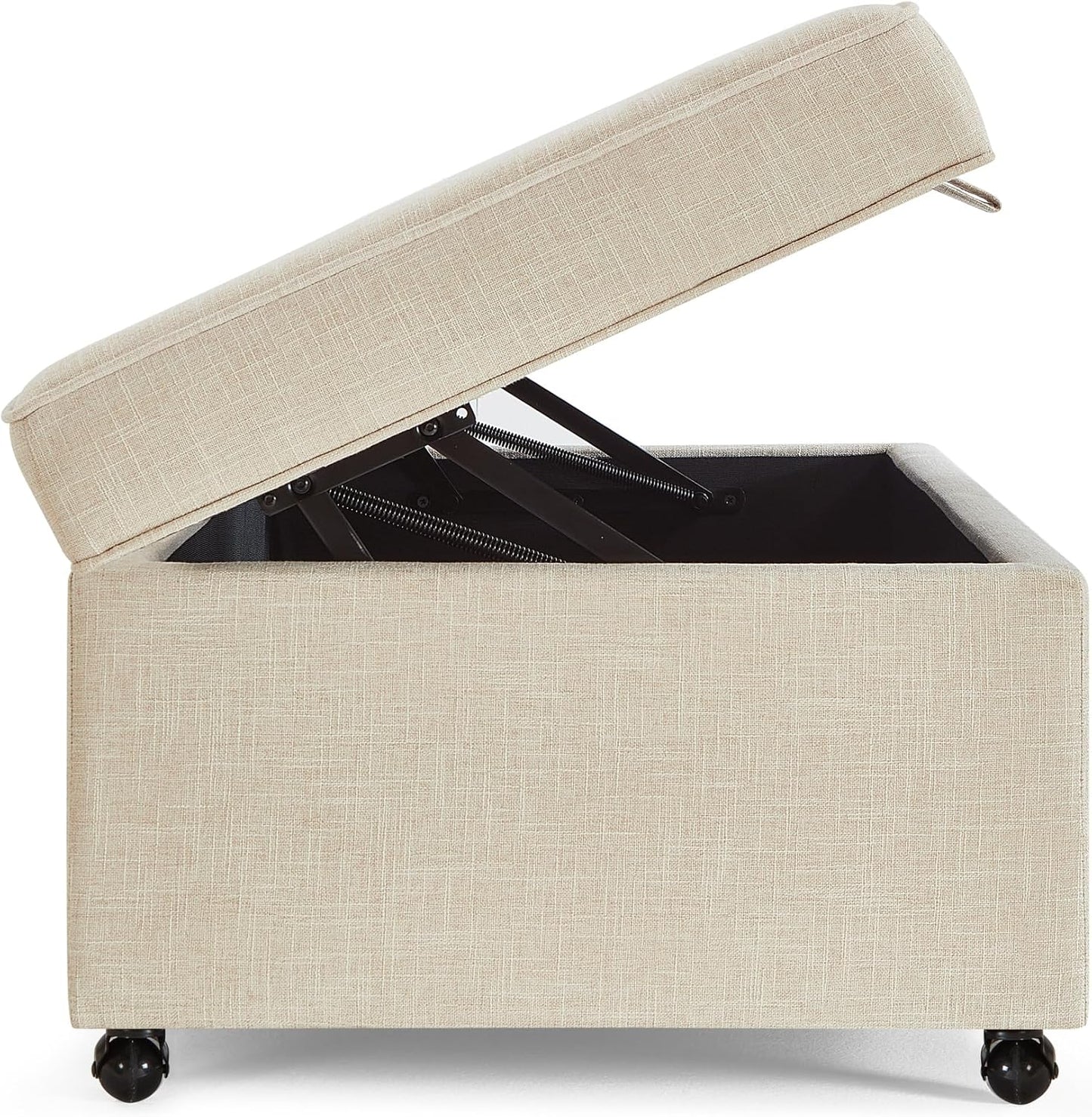 Ball & Cast 45" Sofa Ottoman with Storage, Linen Upholstered Bench with Rotation Casters and Safety Hinge for Living Room, Multi-Function Coffee Table,Oatmeal