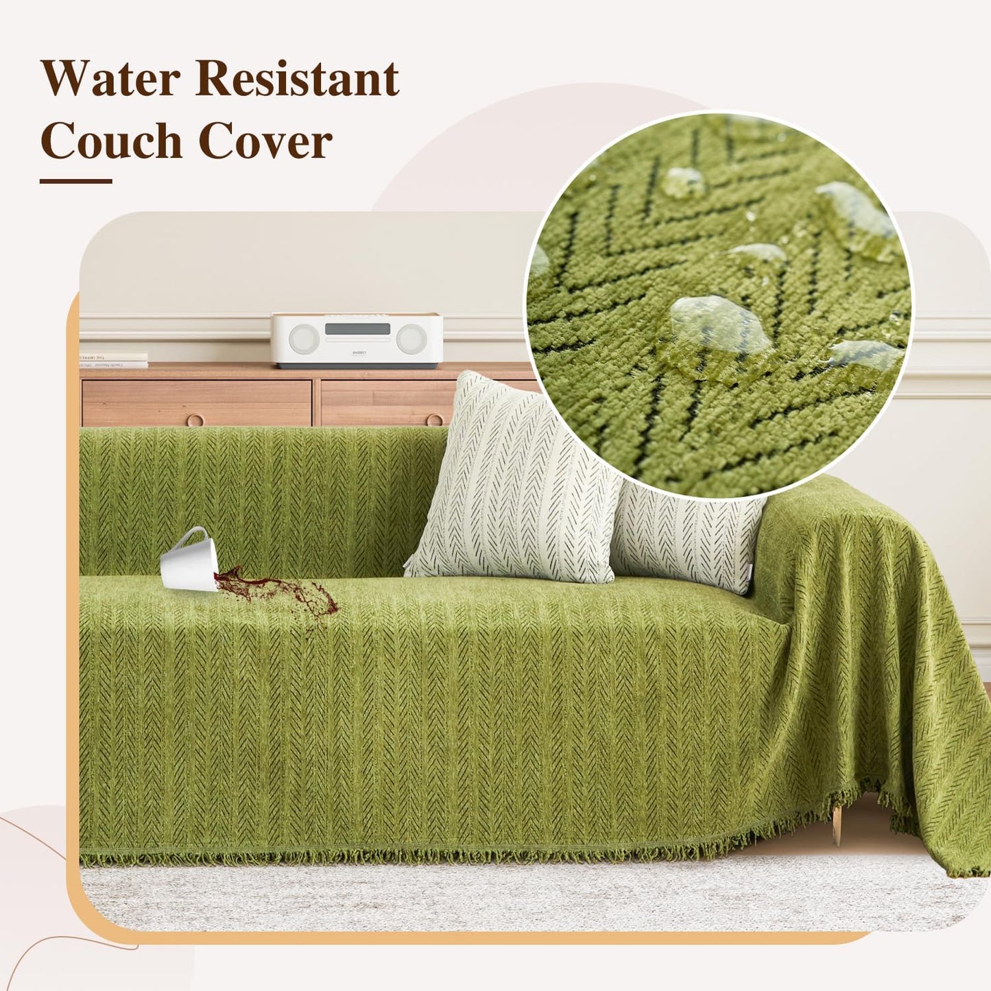 Nobildonna Sofa Cover Washable Soft Thicken Chenille Couch Cover with Tassel,Waterproof Sofa Slipcovers for 2 Cushion Couch,Loveseat,Futon Couch Furniture Protector Pet-Friendly,Yellow Green 71"x102"