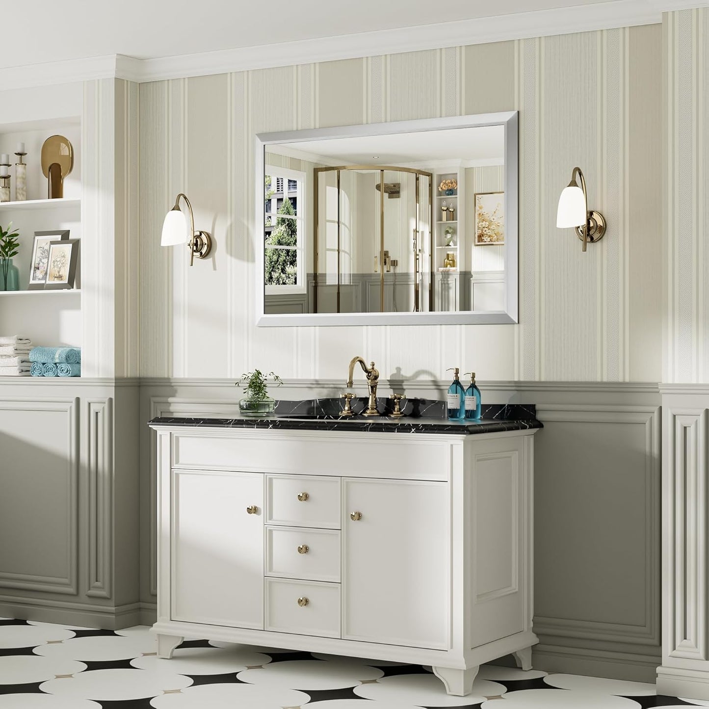 48x32 Inch Silver Bathroom Mirror for Wall, Thick Metal Framed Rectangle Mirrors for Over Sink, Bedroom, Living Room, Entryway, Anti-Rust, HD Tempered Glass