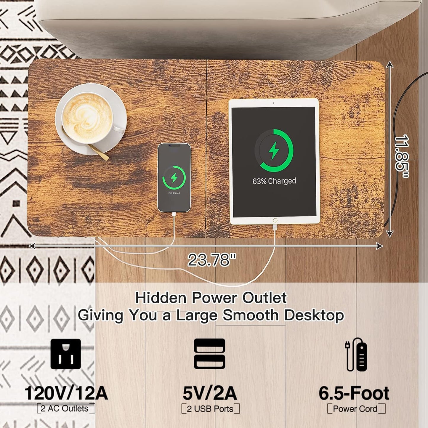 LIDYUK End Table with Charging Station, Narrow Side Table with Drawer and USB Ports & Power Outlets, Nightstand Bedside Tables for Small Spaces, Bedroom, Living Room, Rustic Brown, Set of 2