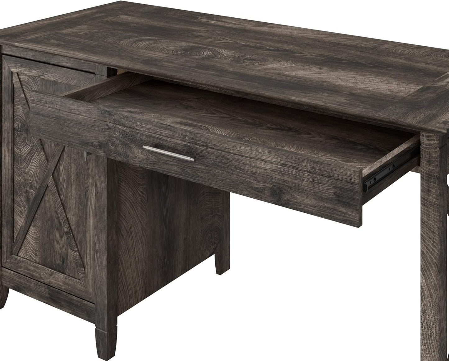 Bush Furniture Key West Computer Desk with Storage | Farmhouse PC Table for Home Office in Dark Gray Hickory | 54W x 24D