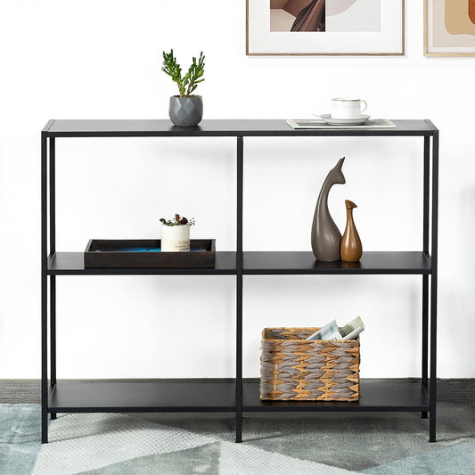 HDANI 39.4 Inch Metal Console Table with 3 Tier Strage Shelves,Narrow Entryway Table,Modern Sofa Tables for Entryway, Living Room,Bedroom,Black