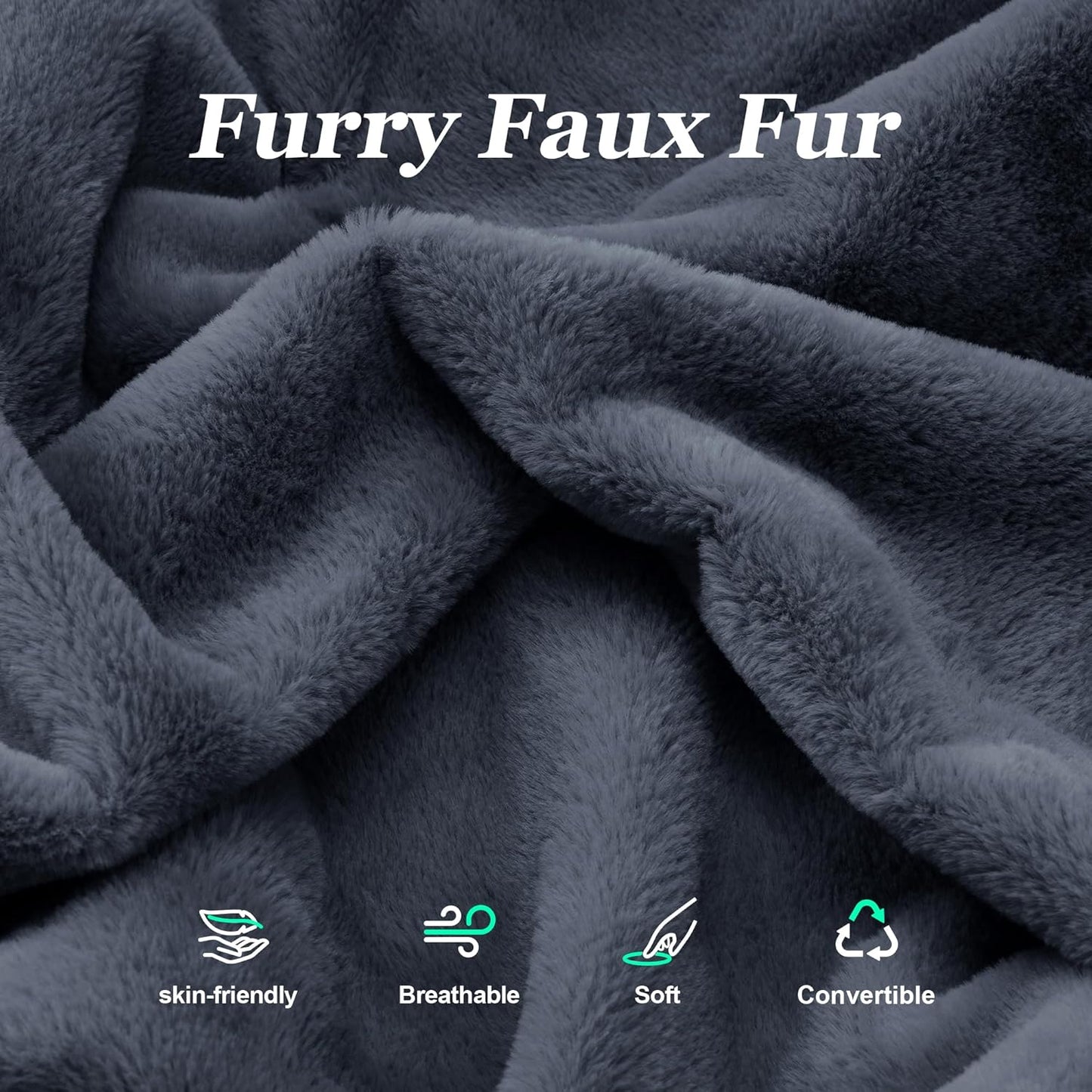 Hobestluk 3 in 1 Bean Bag Chair Giant Bean Bag Chairs for Adults with Plush Faux Fur Cover Convertible Bean Bag Floor Cushion with Machine Washable Cover for Living Room (Plush Dark Grey)