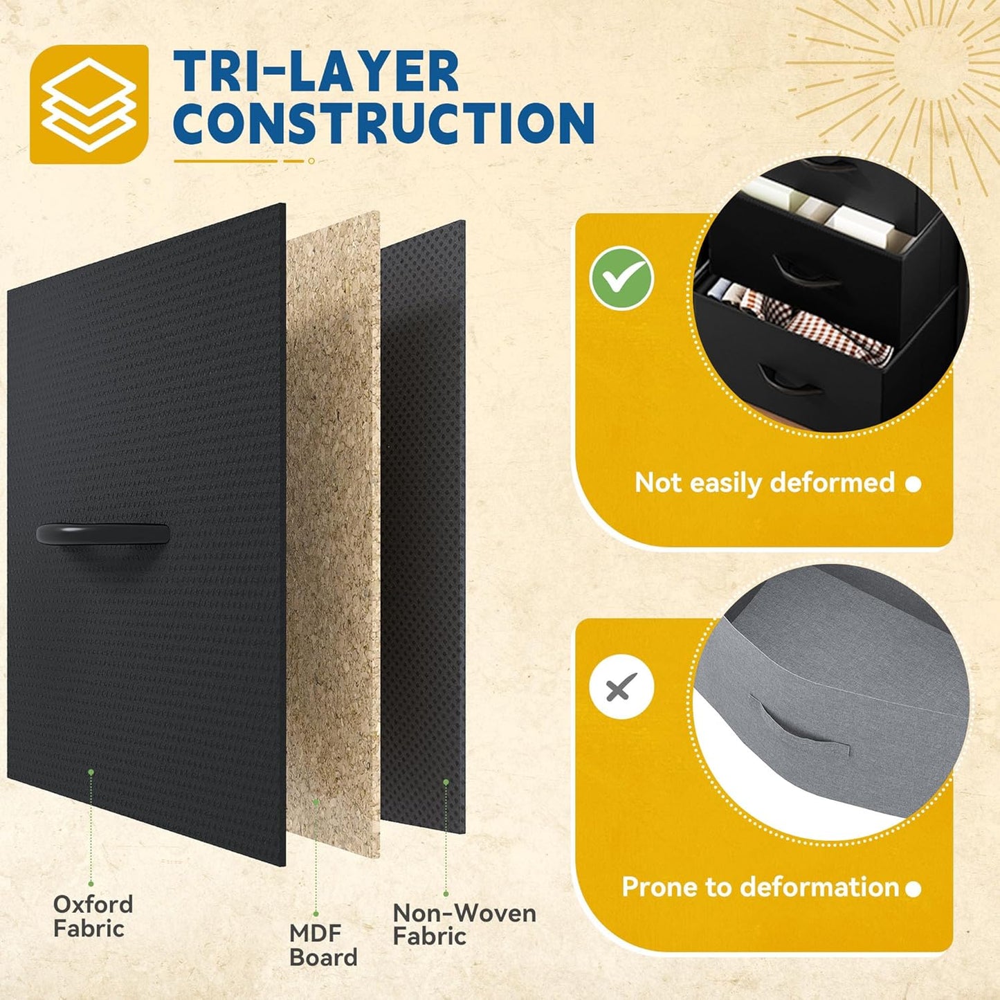 DWVO Fabric Dresser for Room, Tall Storage 8 Drawers, Black Dresser & Chest of Drawers, Storage Drawer Organizer for Closet, Living Room