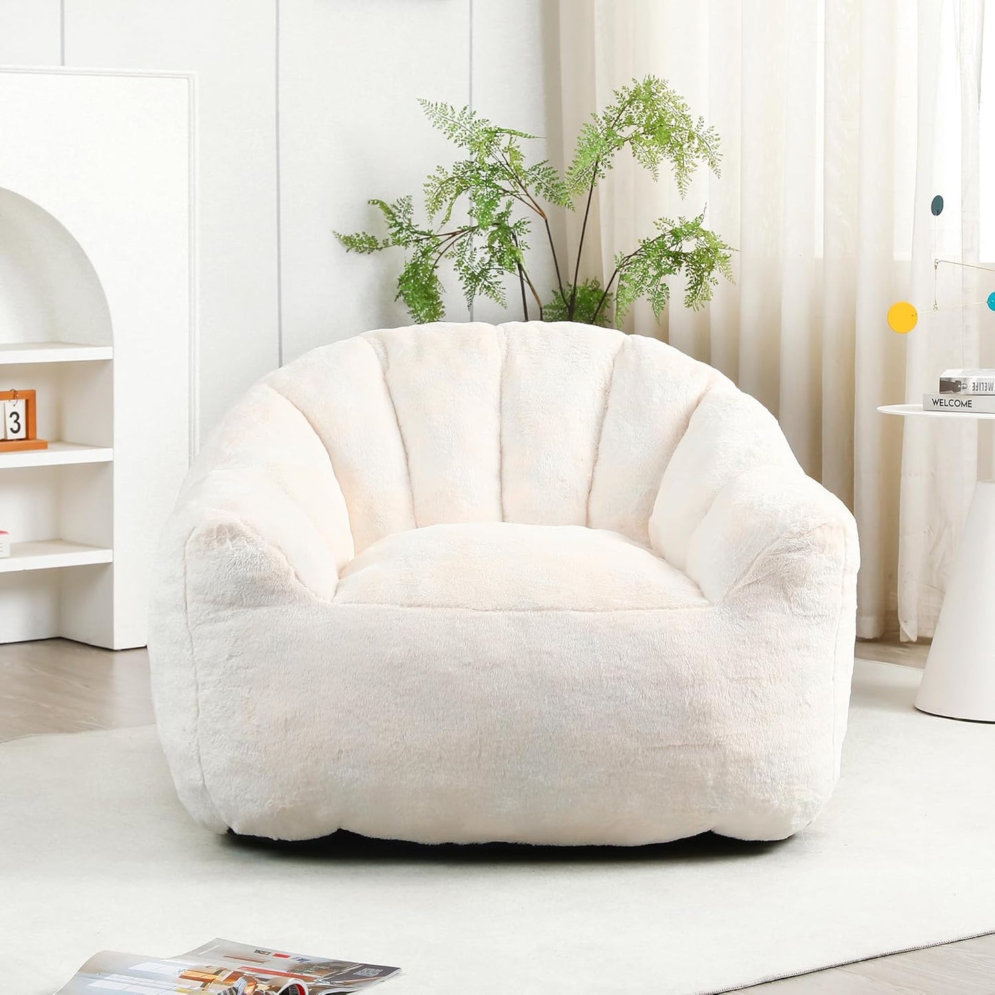 Furniliving Bean Bag Chair, Giant Bean Bag Chair Stuffed Floor Sofa for Adults Comfy Bean Bag Sofa with Back Support, Oversized Bean Bag Couch for Living Room Bedroom Dorm Office, Faux Leather, White