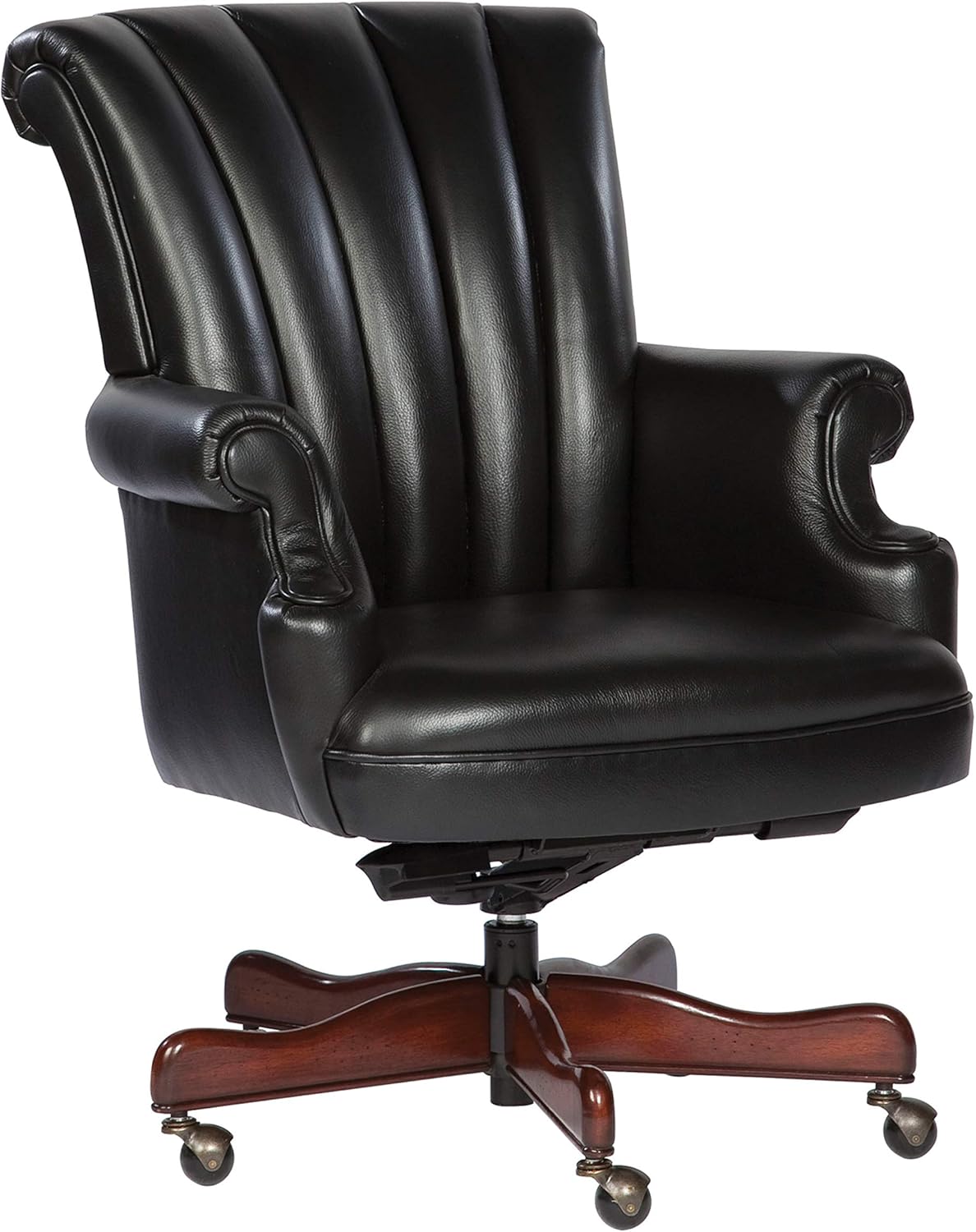 Hekman Furniture Executive Leather Chair Black Color, Highly Supportive Back Heavy Duty Wheels Pneumatic Mechanism Smooth Movement, Floor Mount Wide Seat Idle Movable Chair for Office & Home