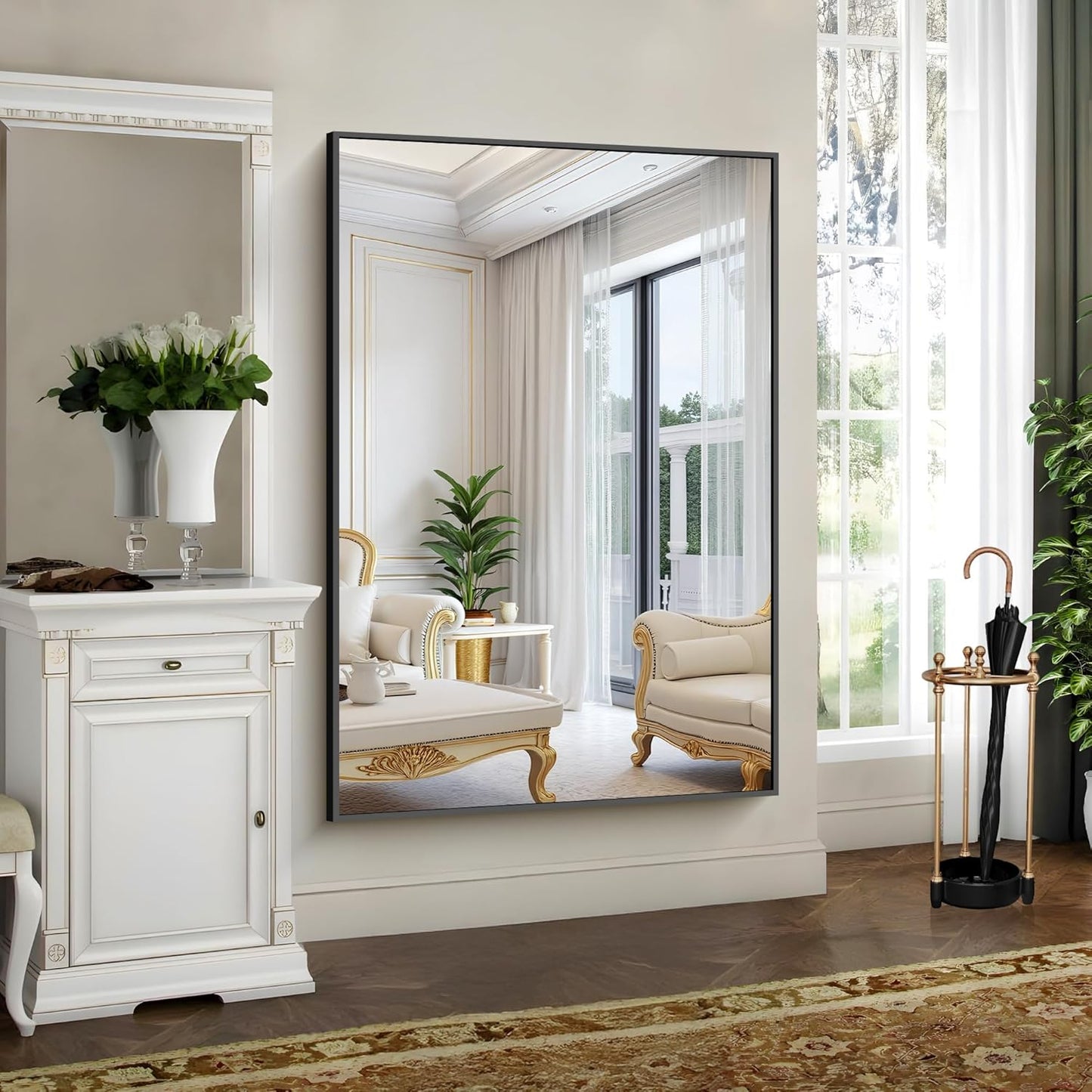 YIROMAN Bathroom Mirror 60"x40", Large Matte Black Bathroom Mirror for Over Sink with Aluminum Frame, Rectangular Vanity Mirror with Right Angle, Wall Mirror Hangs Horizontal or Vertical, Shatterproof