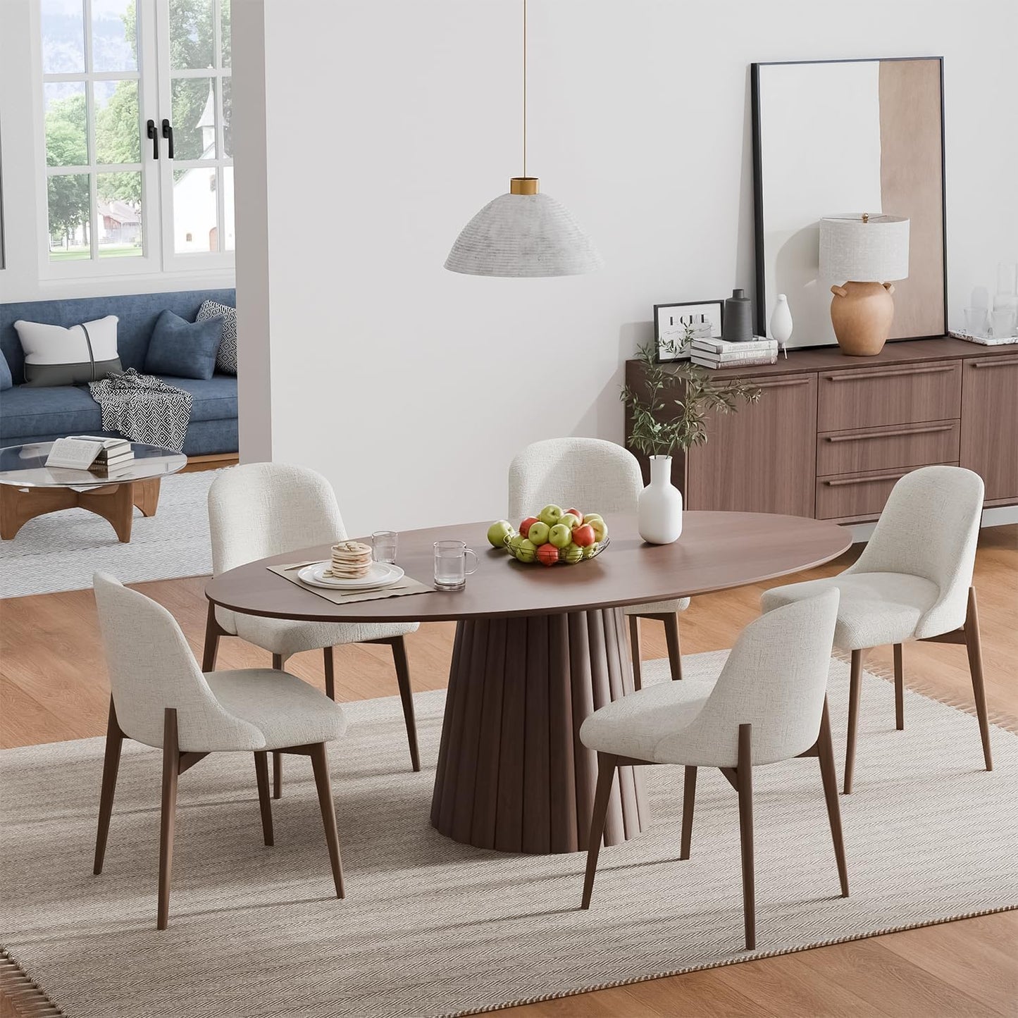 Casaphoria 67" Oval Dining Table, Modern Wood Kitchen Table with Cone Shaped Strip Convex Base for Living Room & Dining Room, Easy Assembly Farmhouse Furniture for 4-6, Walnut