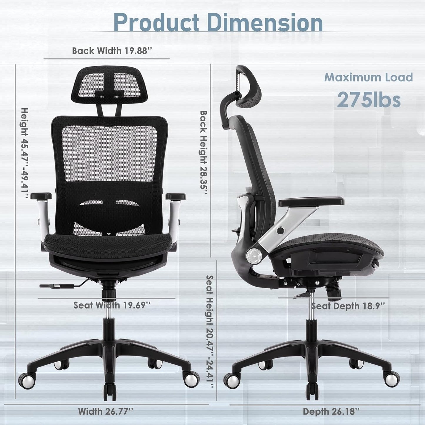 COLAMY Executive Mesh Office Chair with Footrest, Ergonomic Chair High Back with Adjustable Lumbar Support, Computer Desk Chair for Office/Work-Black