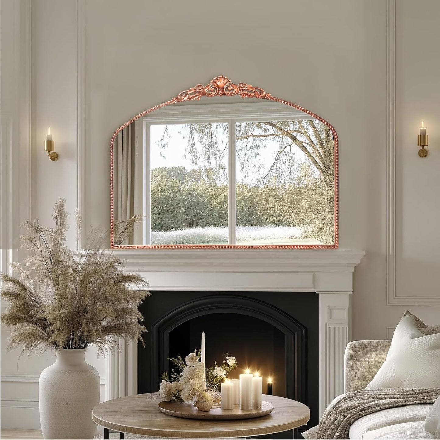 G-LEAF Vintage Baroque Mirror 40"X30",Victorian Antique Farmhouse Mirror for Fireplace Living Room