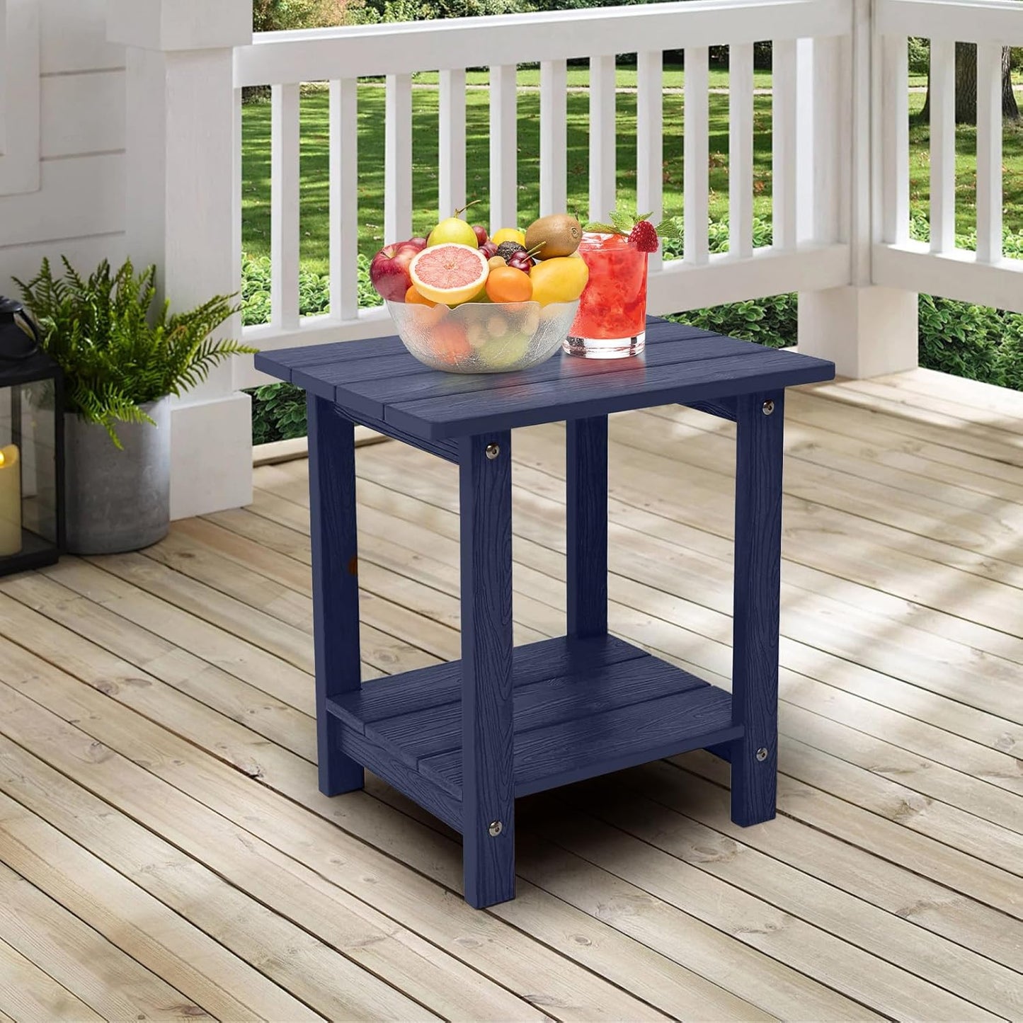 Melucivi Weather Resistant Outdoor Side Table, Double Small Adirondack Side Table for Adirondack Chair - Indoor Outdoor End Table, Patio Table for Pool, Deck and Porch (D Blue)