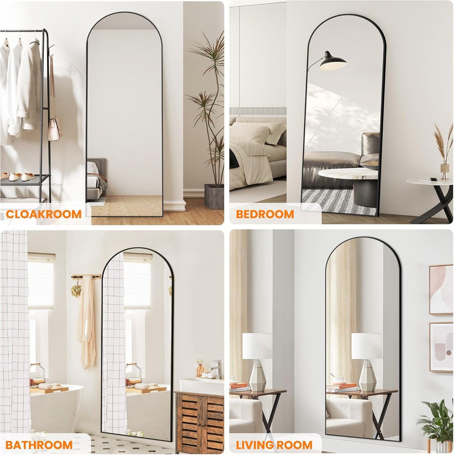 Full Length Arched Mirror, 70"x24" Standing Floor Full Body Mirror for Wall with Aluminum Alloy Frame for Bedroom, Living Room, Dressing Room(Black)