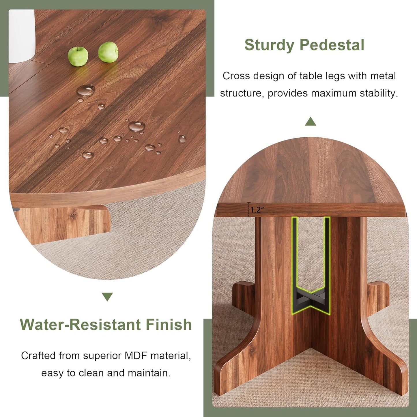 Feonase 59" Round Extendable Dining Room Table for 4-6, Modern Oval Kitchen Table with Heavy Duty Wood Base, Metal Frame Support, for Kitchen Dining Living Room, Easy Assembly, Walnut