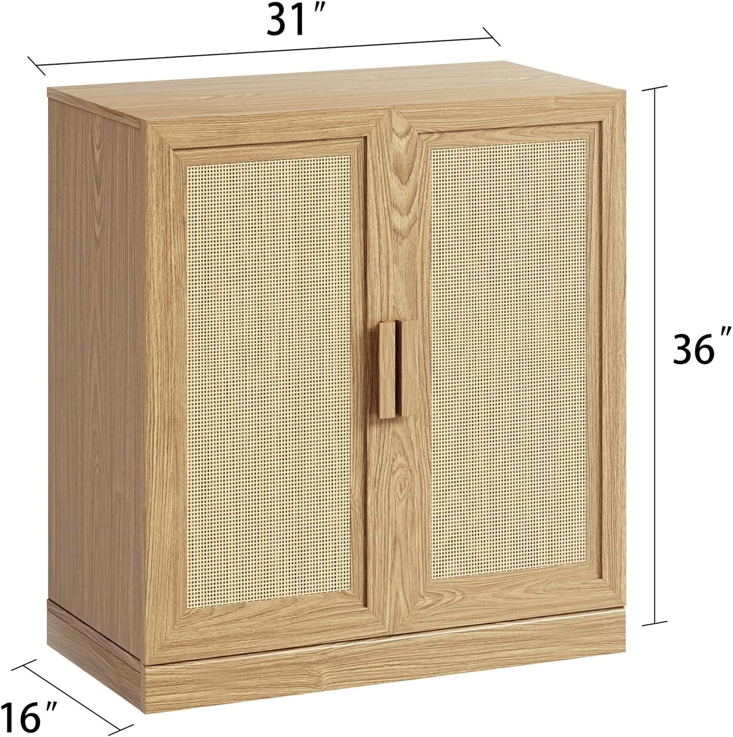 Buffet Cabinet, 2-Doors Sideboard Cabinet with Rattan Panels, Buffet Console Accent Table for Hallway Entryway Dining Room, 36", Oak