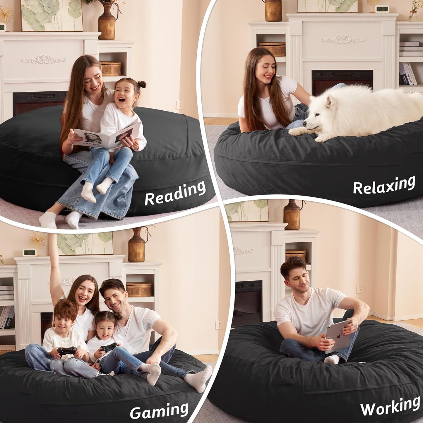 HABUTWAY XX-Large Bean Bag Chair: Giant 7' Memory Foam Furniture Bean Bag Chairs for Adults with Microfiber Cover 7Ft (Black)