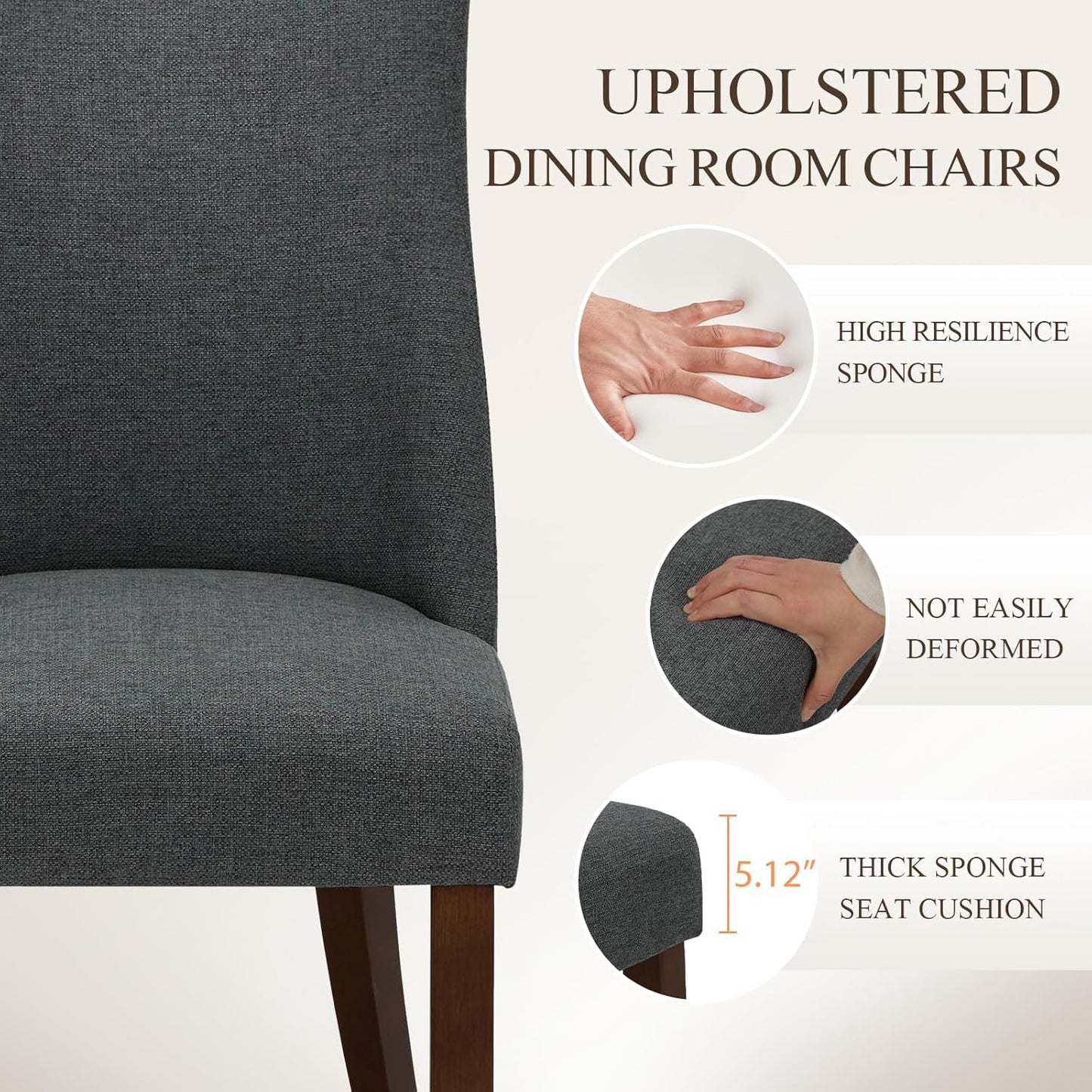 COLAMY Upholstered Dining Chairs Set of 6, Mid Century Modern Kitchen Chairs with Back, Farmhouse Fabric Side Dining Room Chairs with Wood Legs for Dining Room Restaurant, Dark Grey