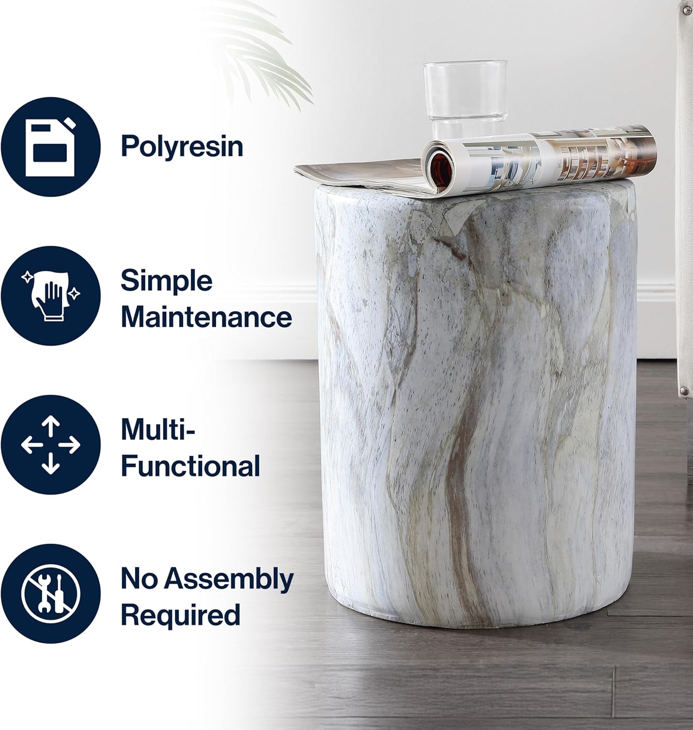 JONATHAN Y TBL1101B Troy 16" Modern Minimalist Faux Marble Column Indoor/Outdoor Indoor/Outdoor Accent Table Modern, Contemporary, Minimalist, Transitional for Living Room, Garden, Patio, Gray/Gold