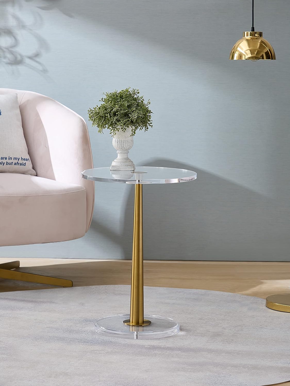 Clear Acrylic Table with Cone Metal Pole (Small, Brushed Gold) …