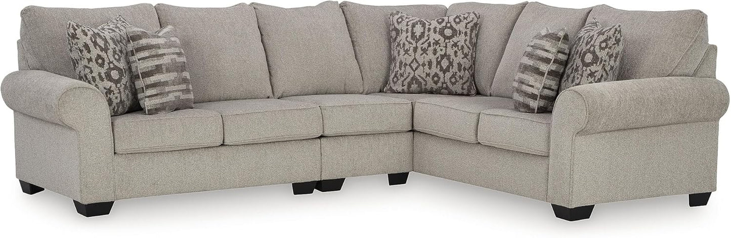 Signature Design by Ashley Claireah Casual L-Shaped 3-Piece Sectional with Loose Seat Cushions and 5 Accent Pillows, Beige