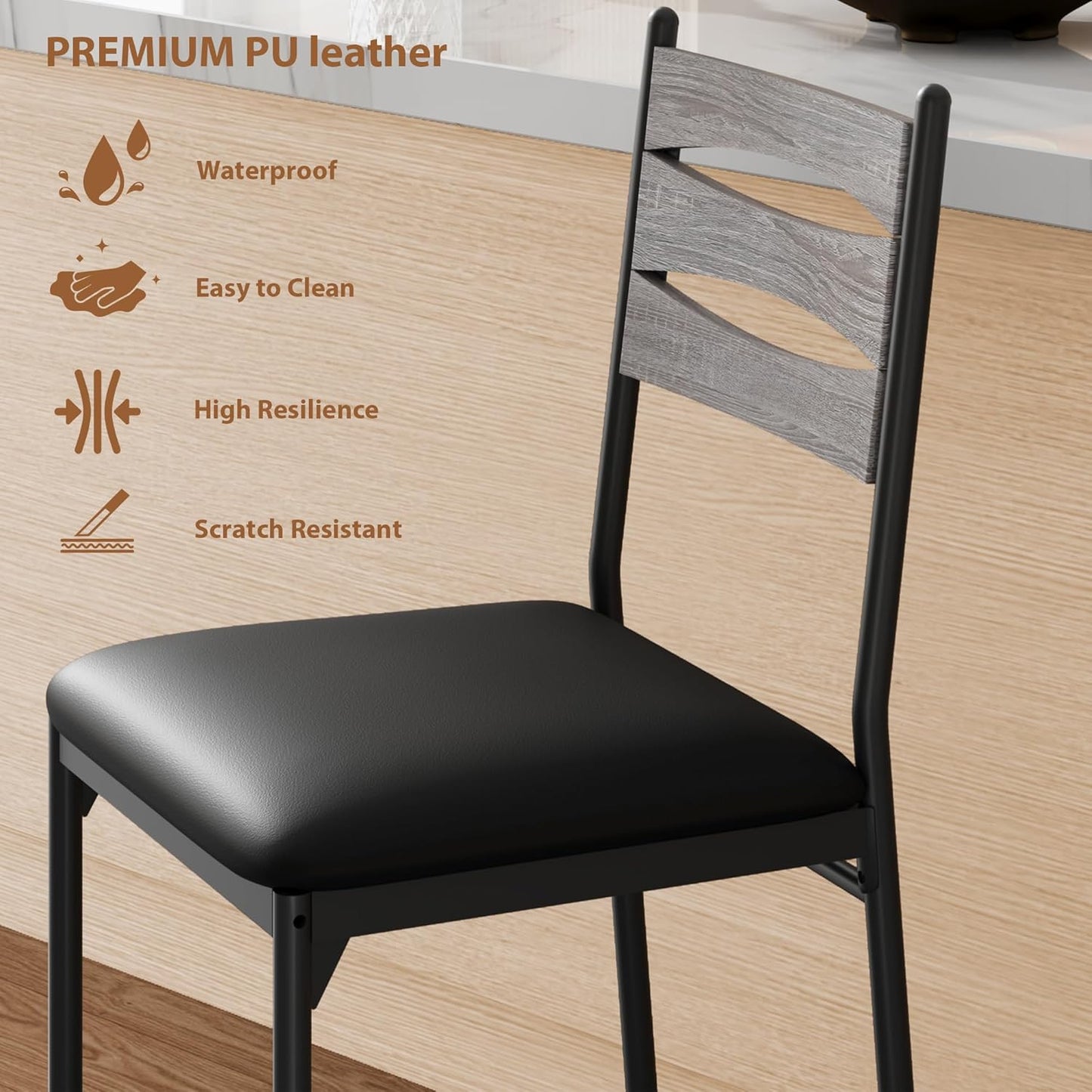 GarveeHome Bar Stools Set of 2, Wooden Barstools, Faux Leather Upholstered Bar Chair with Back & Footrest & Thick Cushion, Counter Height Bar Stools for Kitchen Island Apartment, Grey