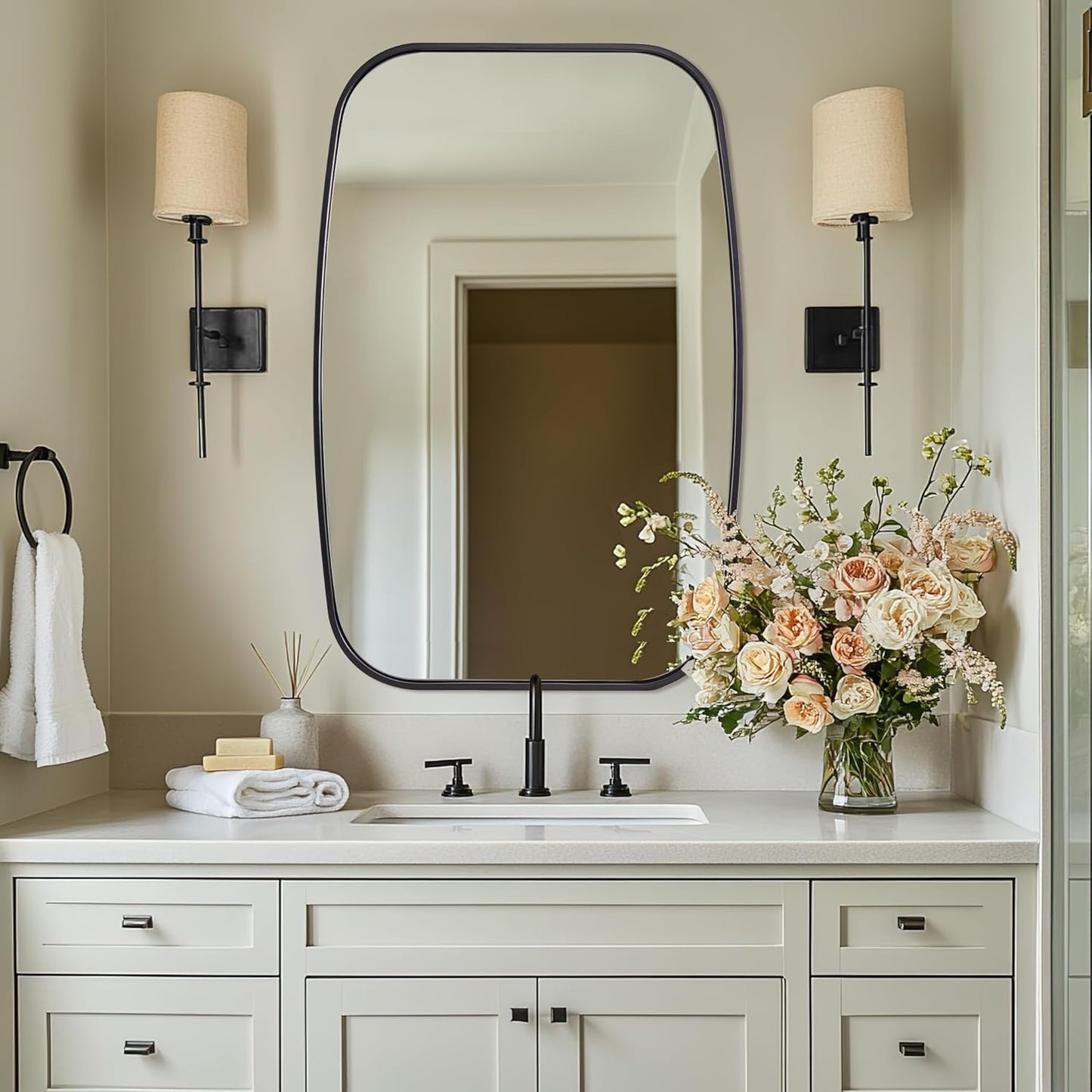 ANDY STAR Black Oval Mirrors for Bathroom, 24x36 Inch Oblong Bathroom Mirrors for Over Sink, Modern Metal Vanity Mirror, Non-Rusting SUS304 Metal Tube Frame Rounded Rectangle Mirror