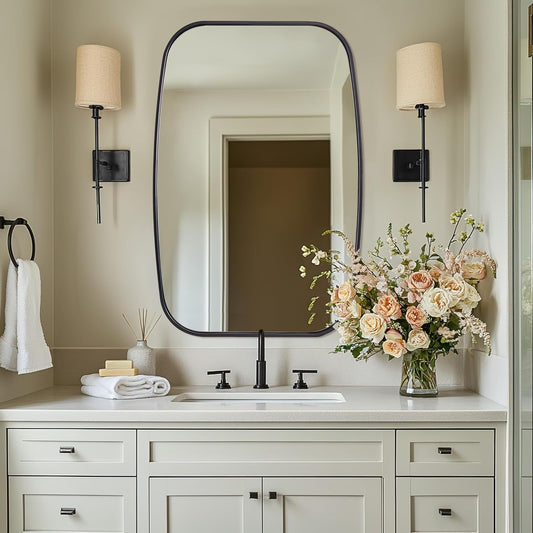 ANDY STAR Black Oval Mirrors for Bathroom, 24x36 Inch Oblong Bathroom Mirrors for Over Sink, Modern Metal Vanity Mirror, Non-Rusting SUS304 Metal Tube Frame Rounded Rectangle Mirror