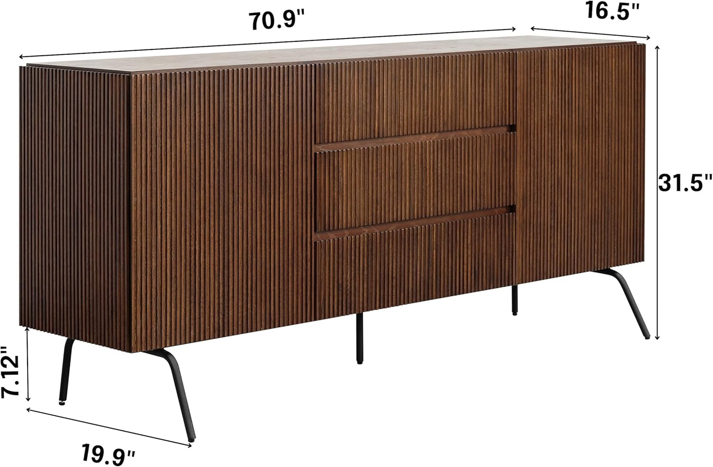 NTC Veil Sideboard with 2 Doors and 3 Drawers, Buffet Cabinet with Vertical Groove Design and Metal Legs, Storage Cabinet for Living Room, and Entryway, Effortless Assembly - Dark Walnut