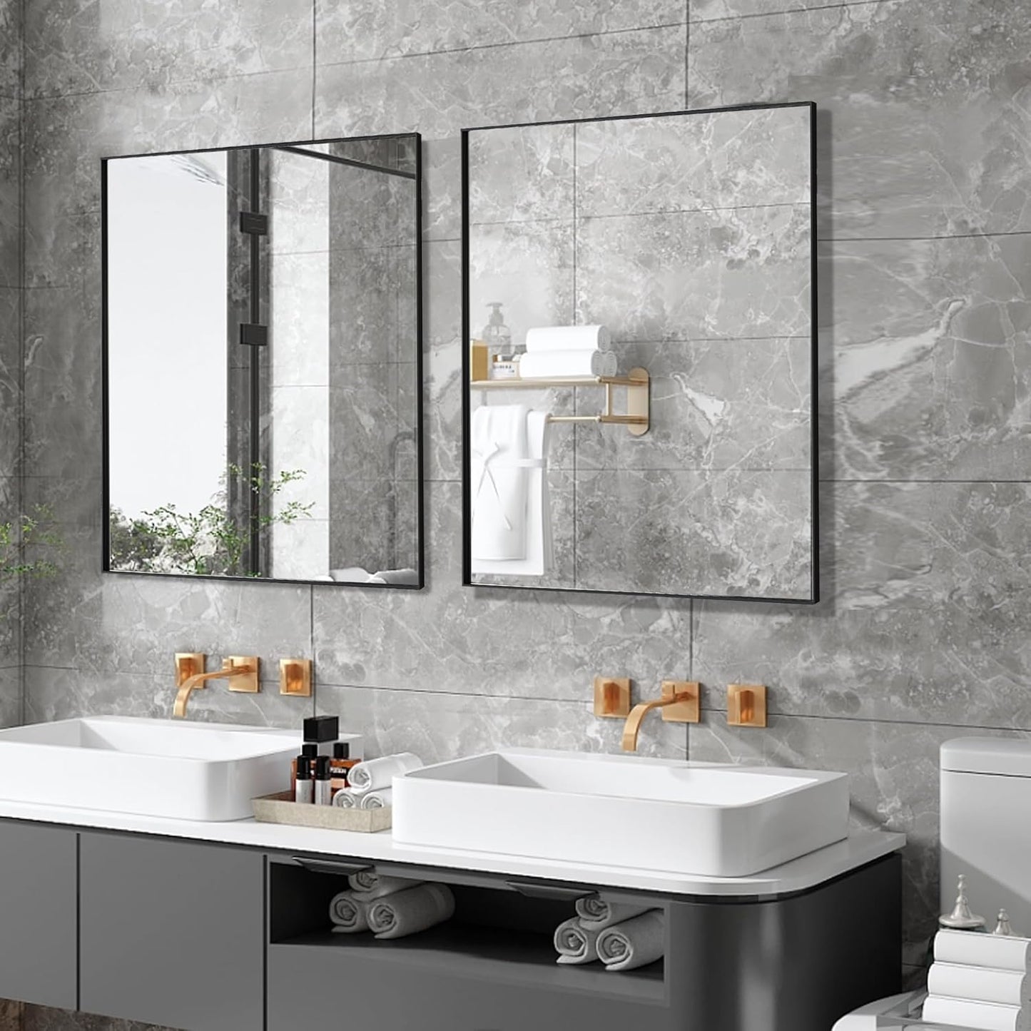 30x48 Inch Black Bathroom Mirror for Wall, Aluminum Frame Rectangle Rectangular Vanity Mirror, Modern Large for Bedroom, Living Room, Horizontal or Vertical