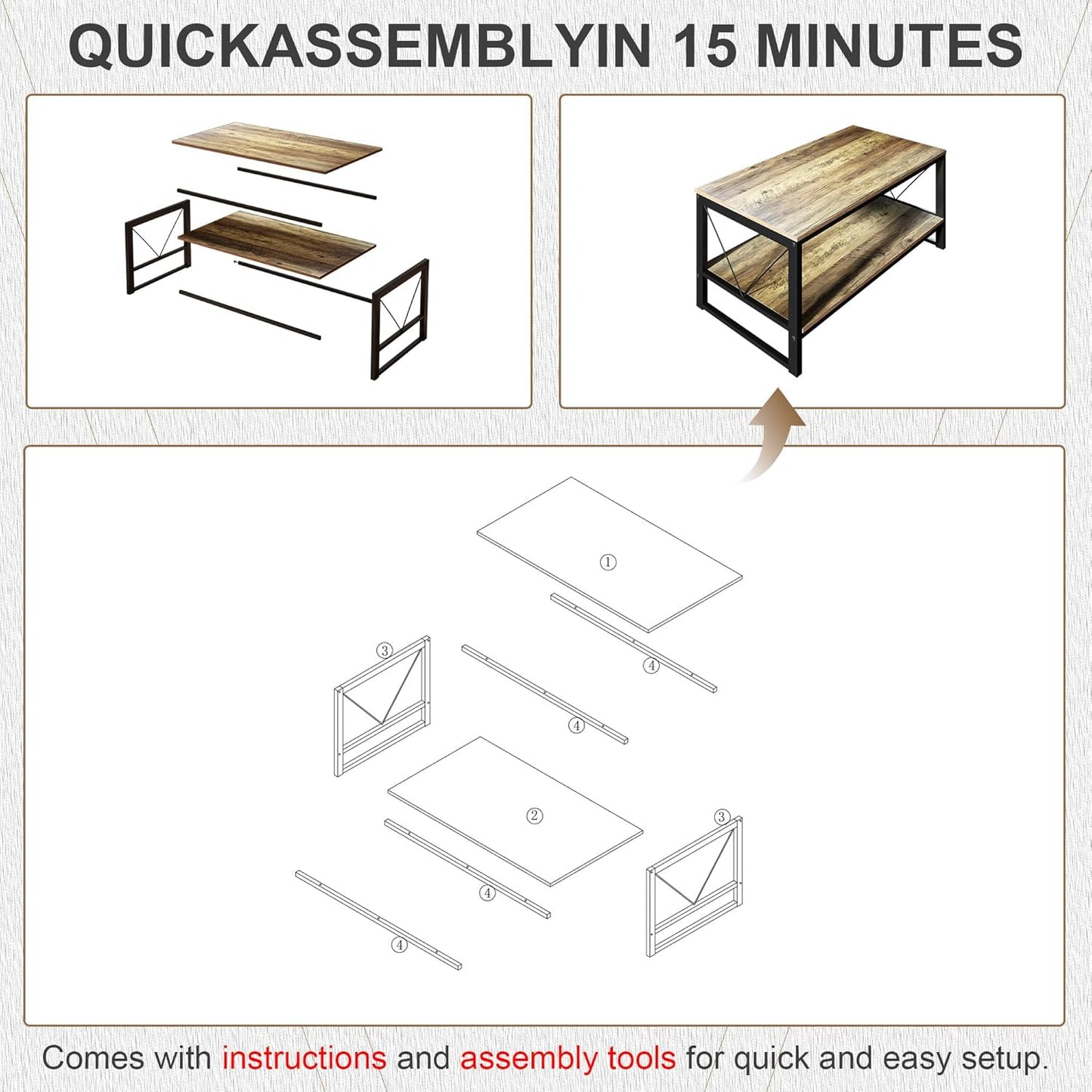 Rectangle Coffee Table Tea Table with Storage Shelf, Farmhouse Wooden Coffe Table for Living Room Table, 40" Rustic Center Table 2-Tier Minimalist Coffee Table Easy Assembly (Natural Wood)