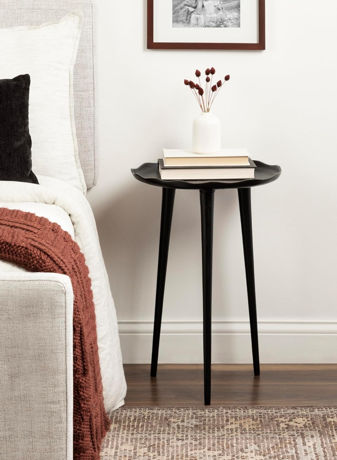 Kate and Laurel Alessia Modern Round Metal Side Table; 15 x 15 x 22; Black; Decorative Cast Aluminum End Table with Deckled Edge for Bedroom Nightstand or Living Room Accent