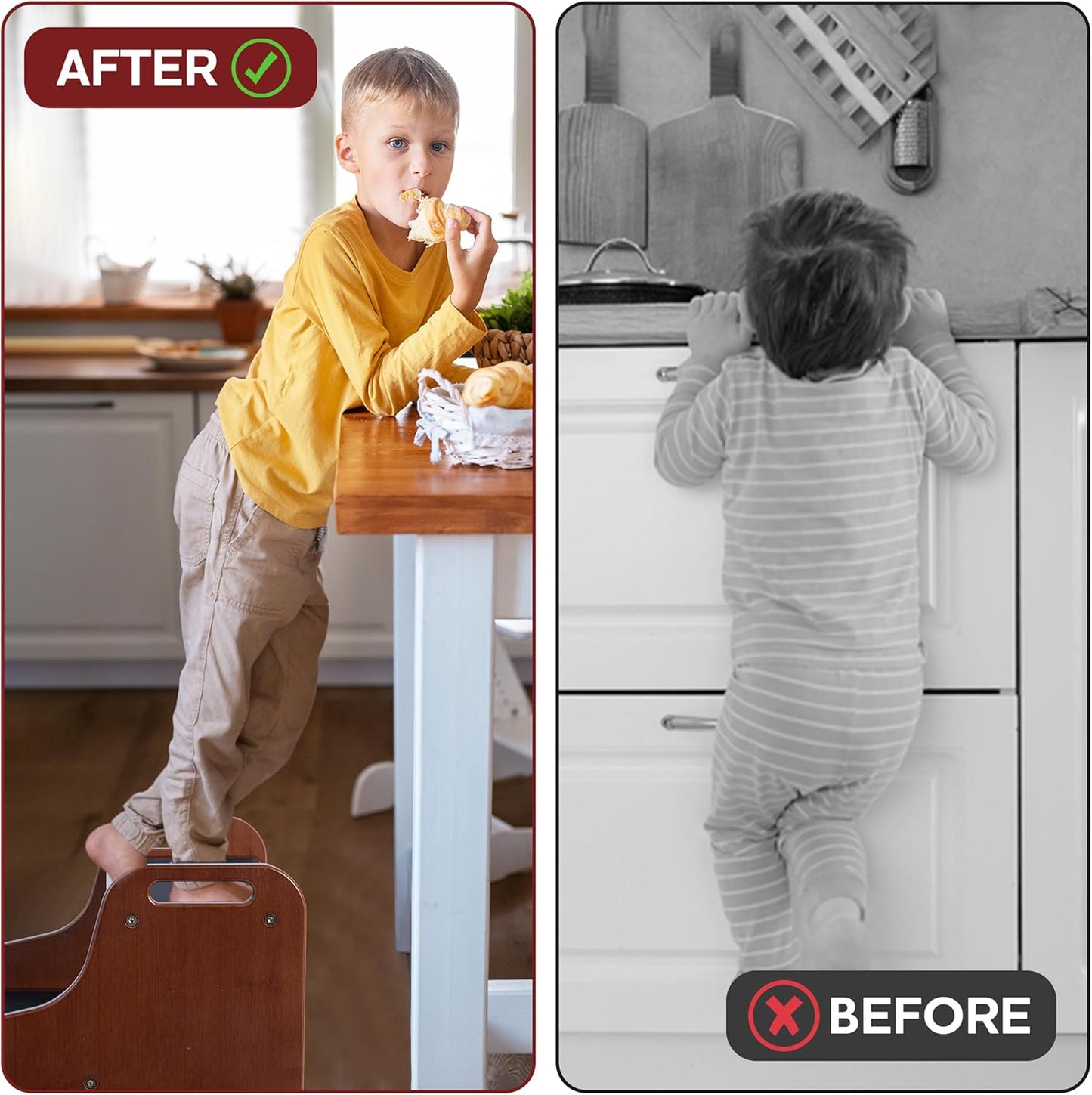 2-Step Wooden Step Stool for Adults & Kids – Non-Slip Bed, Bathroom, Kitchen, and Closet Use – Heavy-Duty Portable Step with Handles – 400 lb Capacity