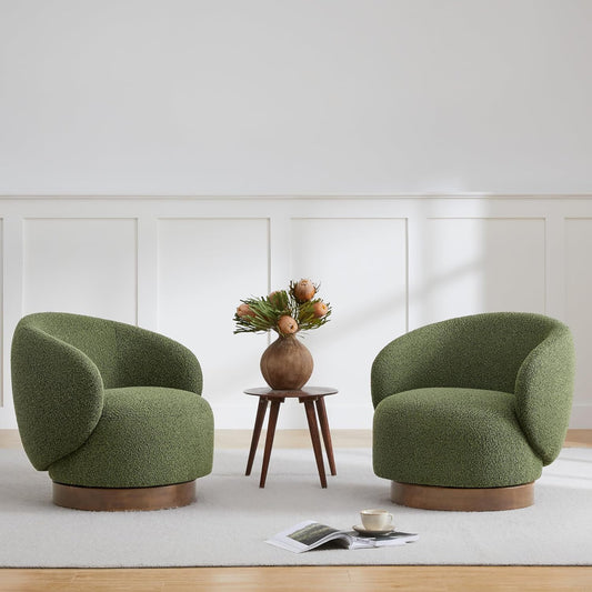 Swivel Accent Chair Round Barrel Armchair Upholstered Performance Fabric for Living Room Bedroom Waitingroom,2 Box,Moss Green