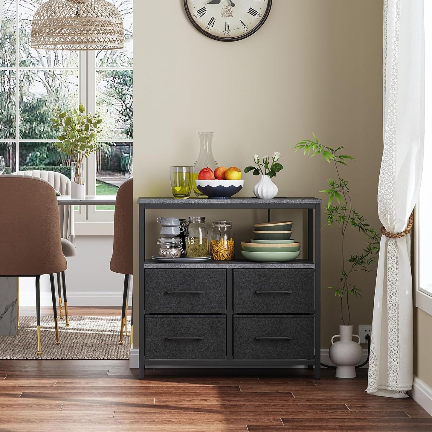 TUTOTAK Large Night Stand with Charging Station, Nightstand with USB and Type-C Port, Bedside Table with Cloth Drawers, End Table for Livingroom, Bedroom, Charcoal Grey TB01BY081