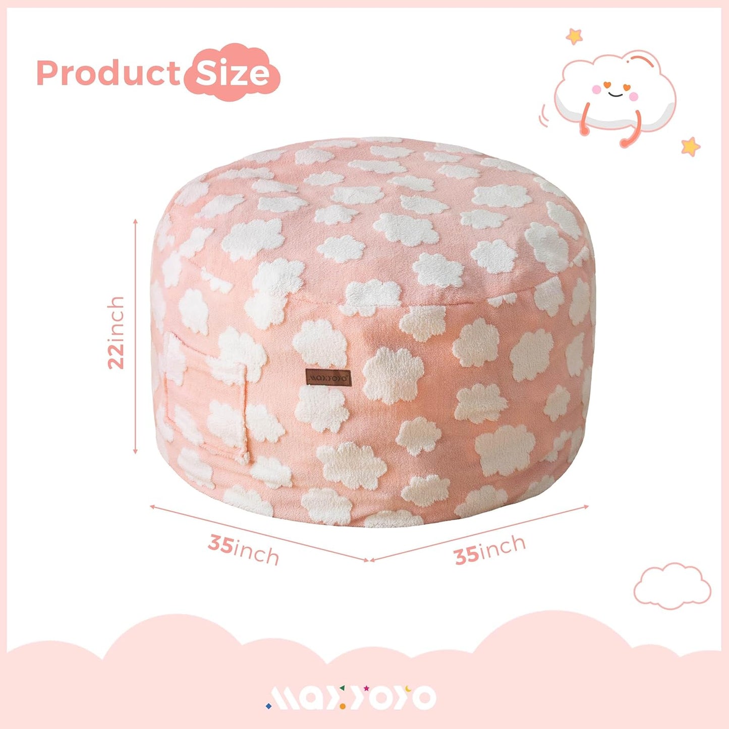 MAXYOYO Bean Bag Chair for Kids, Cloud Pattern Lazy Chair with High-Density Foam Filling, Stuffed Floor Sofa Couch for Boys and Girls, Child Floor Sofa for Gaming, Reading, Pink